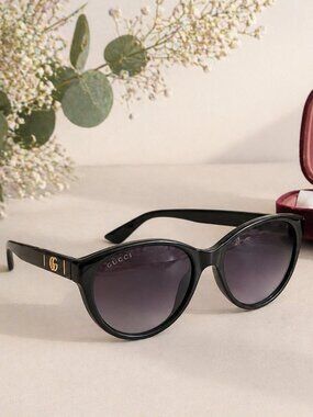 Gucci Oversized Round Sunglasses | Black Designer Sunglasses with Case
